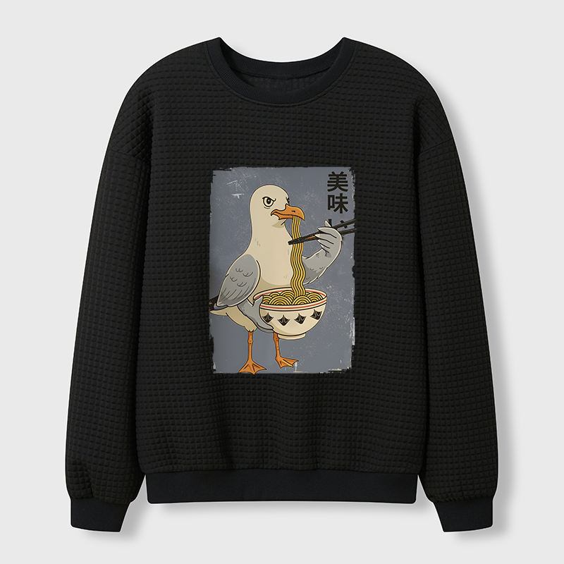 Tokyo-Tiger Pigeons Eating Ramen Waffle Sweatshirt