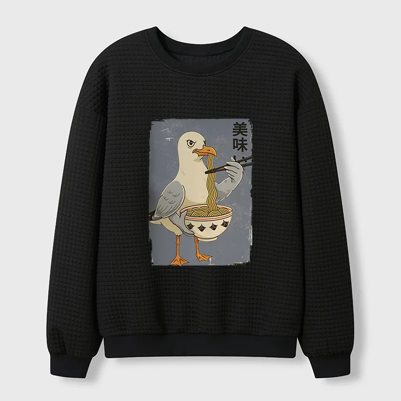 Tokyo-Tiger Pigeons Eating Ramen Waffle Sweatshirt