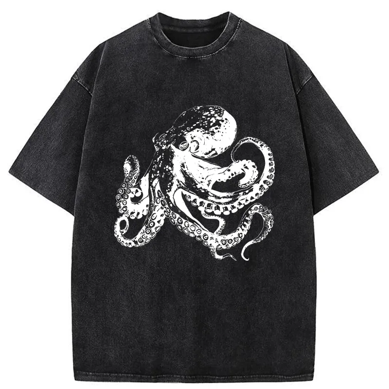 Tokyo-Tiger Woodcut Octopus Washed T-Shirt Sale