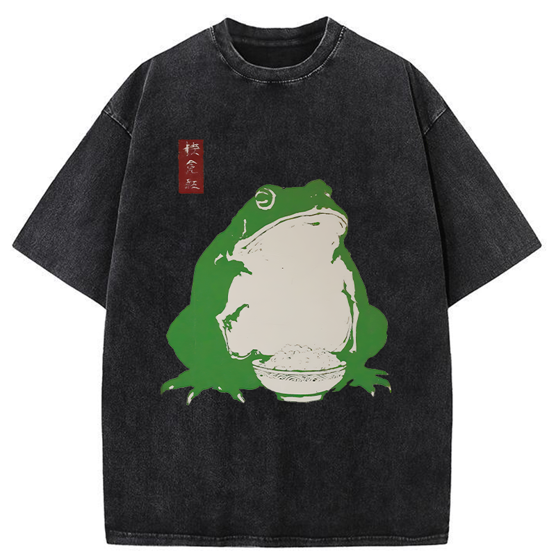 Tokyo-Tiger Fat Frog Eats Rice Washed T-Shirt
