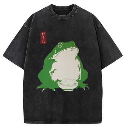 Tokyo-Tiger Fat Frog Eats Rice Washed T-Shirt