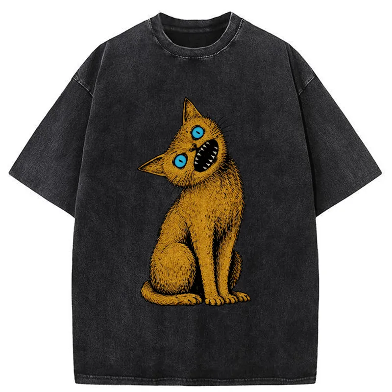 Tokyo-Tiger Horror Cat Japanese Washed T-Shirt