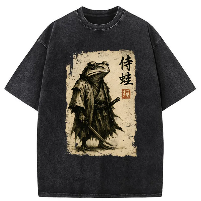 Tokyo-Tiger Retro Frog Samurai Washed T-Shirt Sale