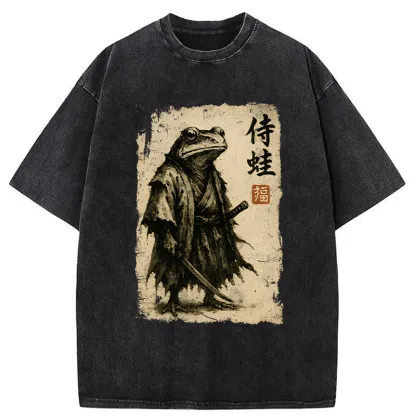 Tokyo-Tiger Retro Frog Samurai Washed T-Shirt