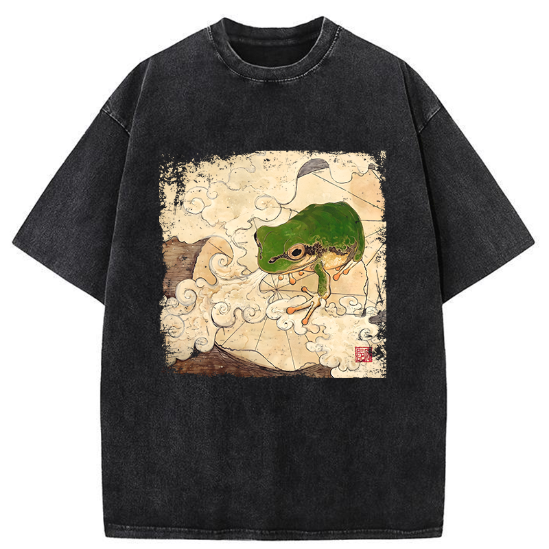 Tokyo-Tiger Vintage Frog Painting Washed T-Shirt
