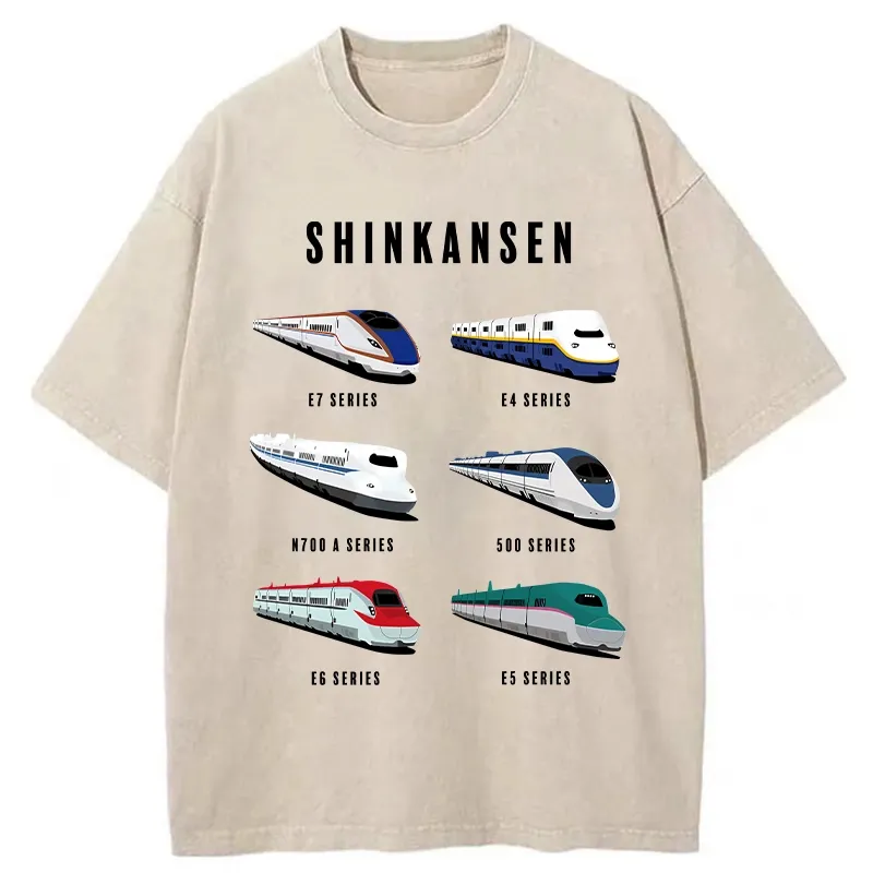 Tokyo-Tiger Shinkansen Bullet Trains Washed T-Shirt