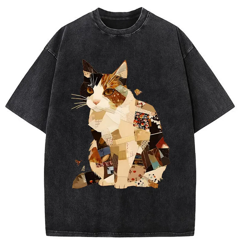 Tokyo-Tiger Painting Of A Patchwork Orange Cat Washed T-Shirt