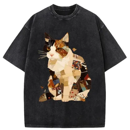Tokyo-Tiger Painting Of A Patchwork Orange Cat Washed T-Shirt