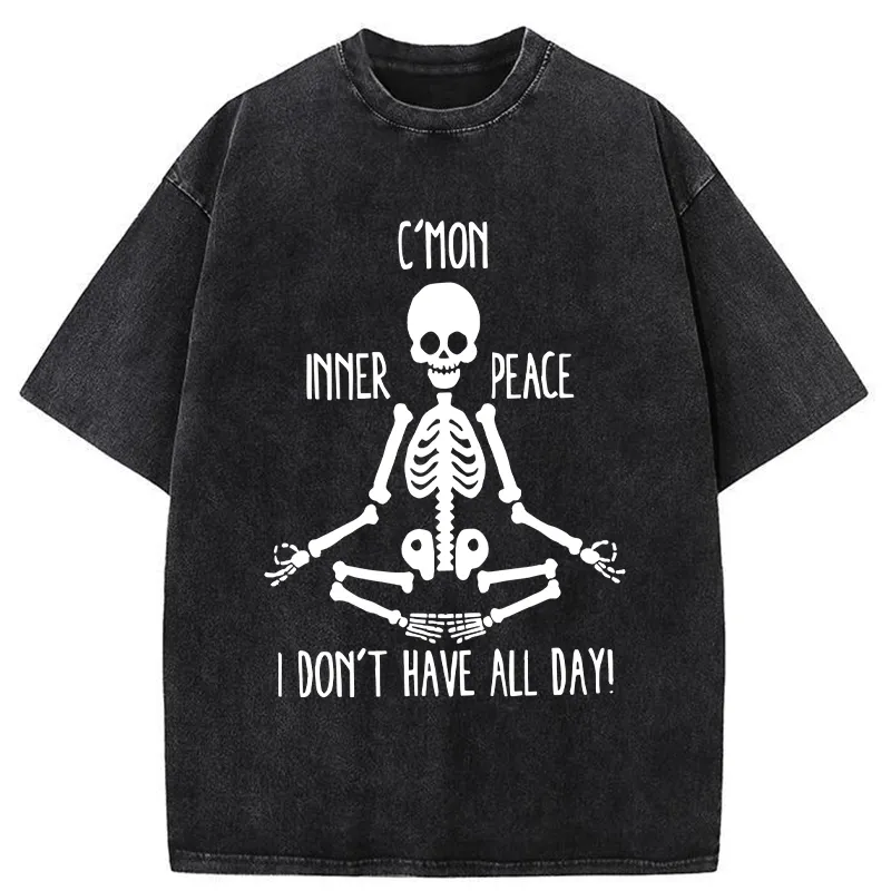 Tokyo-Tiger A Skeleton Doing Yoga Washed T-Shirt