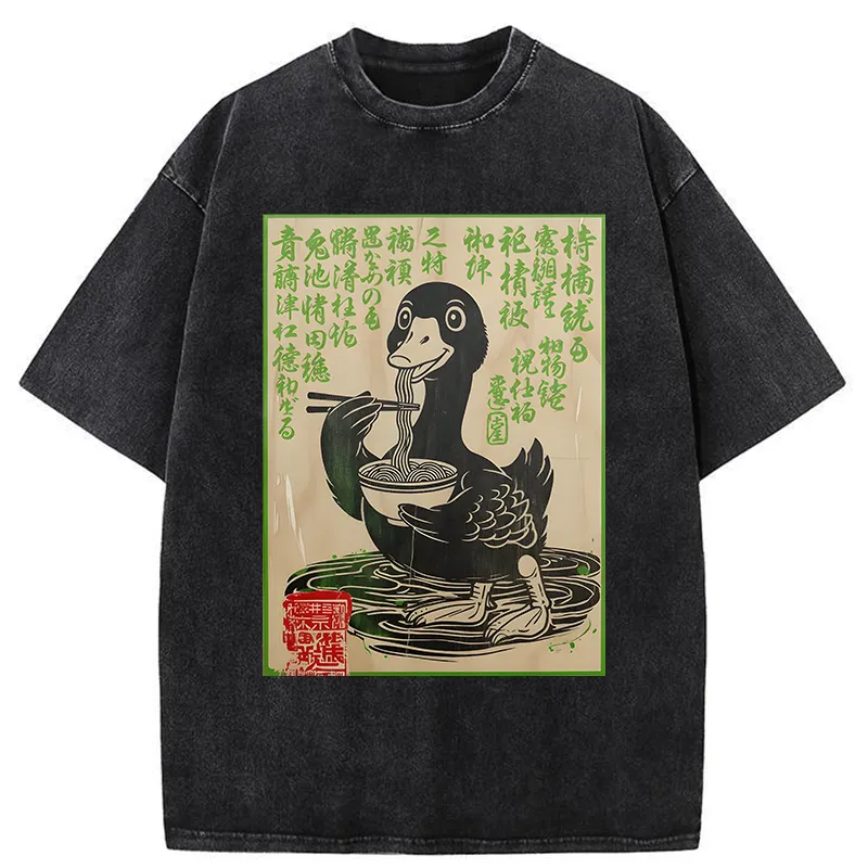 Tokyo-Tiger Retro Duck Eating Ramen Washed T-Shirt