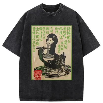 Tokyo-Tiger Retro Duck Eating Ramen Washed T-Shirt
