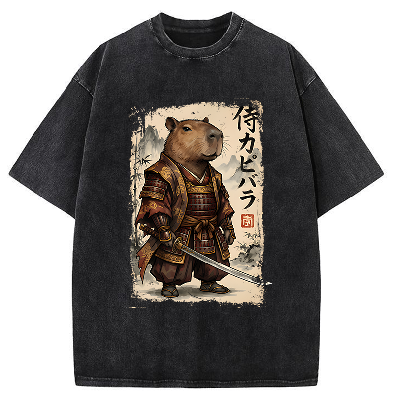 Tokyo-Tiger Samurai Capybara Washed T-Shirt