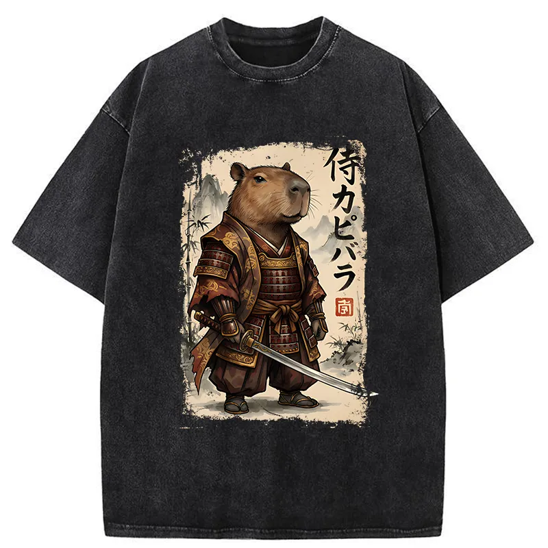 Tokyo-Tiger Samurai Capybara Washed T-Shirt Sale