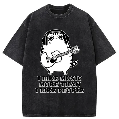 Tokyo-Tiger Music Cat Washed T-Shirt