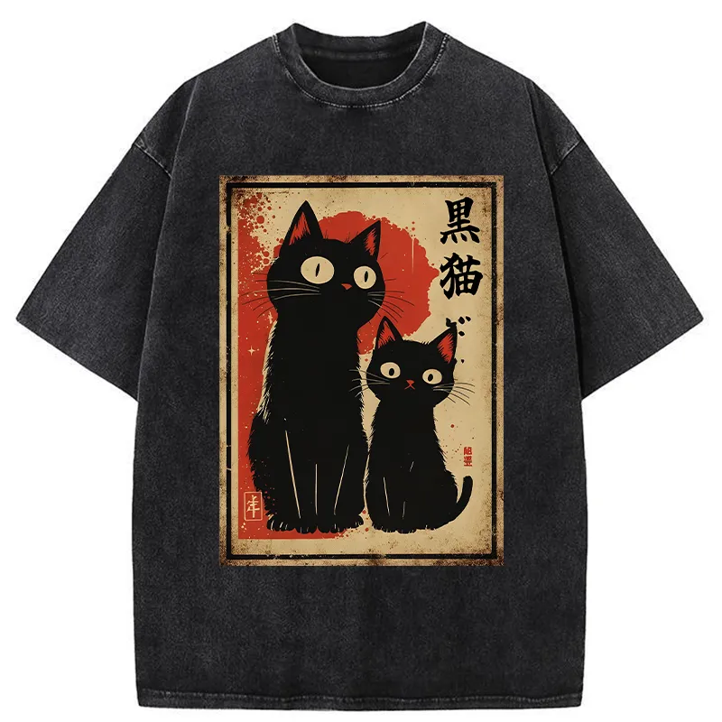 Tokyo-Tiger Two Black Cats Washed T-Shirt