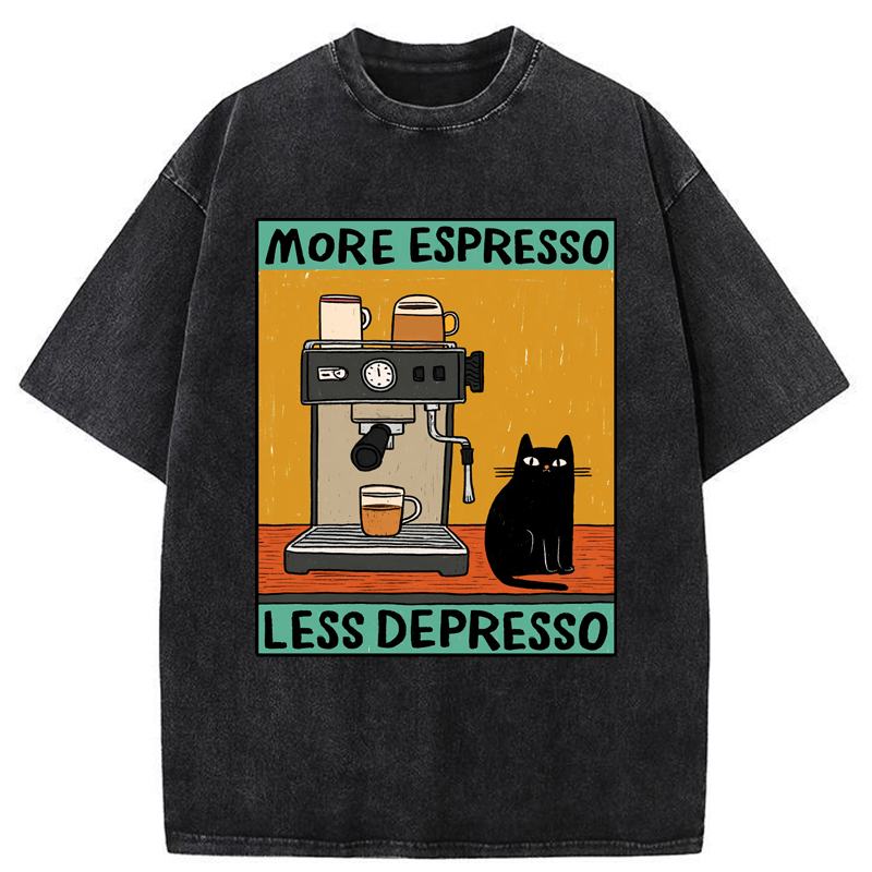 Tokyo-Tiger More Espresso Less Depresso Cat Washed T-Shirt