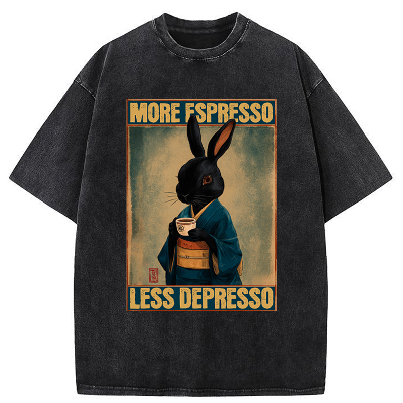 Tokyo-Tiger More Espresso Less Depresso Rabbit Washed T-Shirt