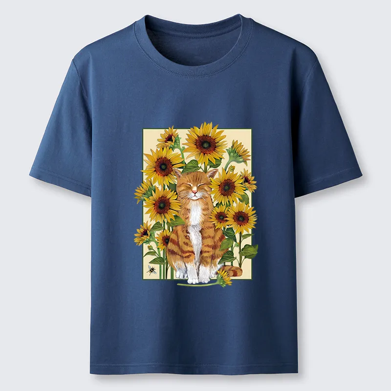 Tokyo-Tiger Sunflower And Orange Cat Classic T-Shirt