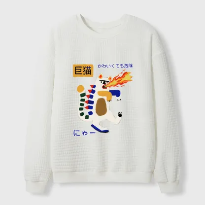 Tokyo-Tiger Fire-breathing Giant Cat Waffle Sweatshirt