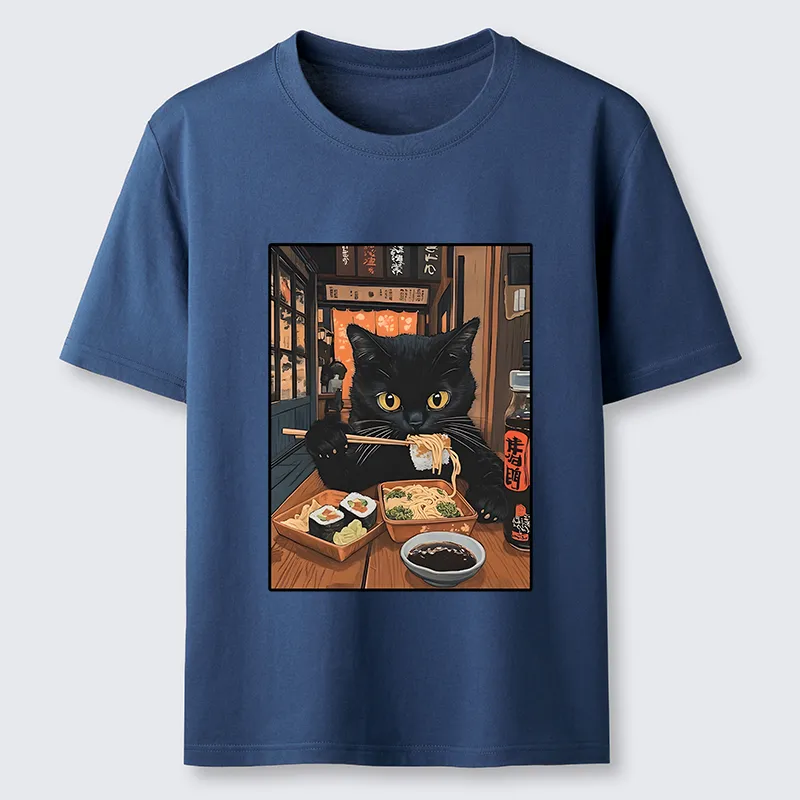 Tokyo-Tiger Black Cat Eating At Sushi Restaurant Classic T-Shirt