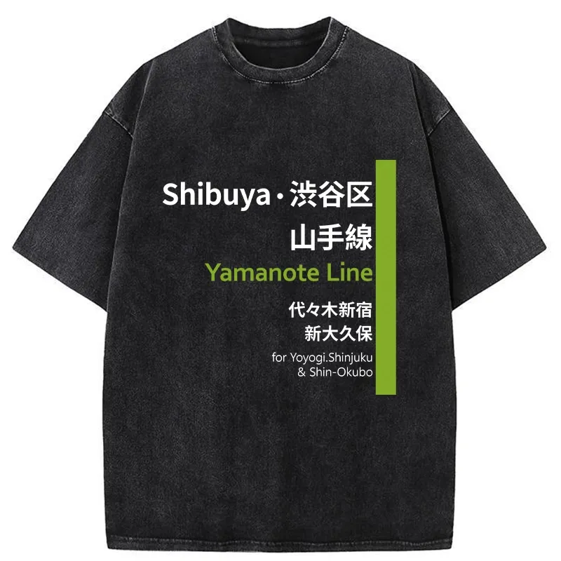 Tokyo-Tiger Japanese Shibuya Yamanote Line Washed T-Shirt Sale