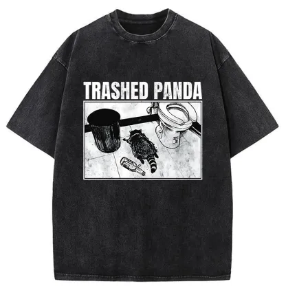 Tokyo-Tiger Trashed Panda Funny Washed T-Shirt