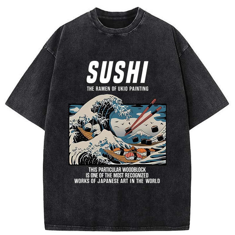 Tokyo-Tiger The Great Wave Off Sushi Washed T-Shirt