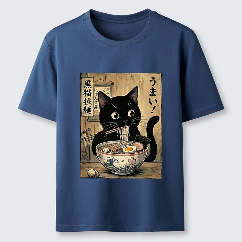 Tokyo-Tiger Black Cat Eats Delicious Japanese Ramen Classic T-Shirt