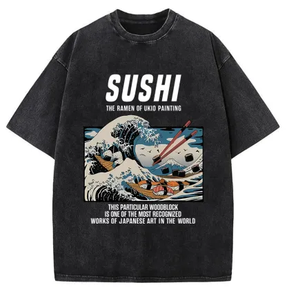 Tokyo-Tiger The Great Wave Off Sushi Washed T-Shirt