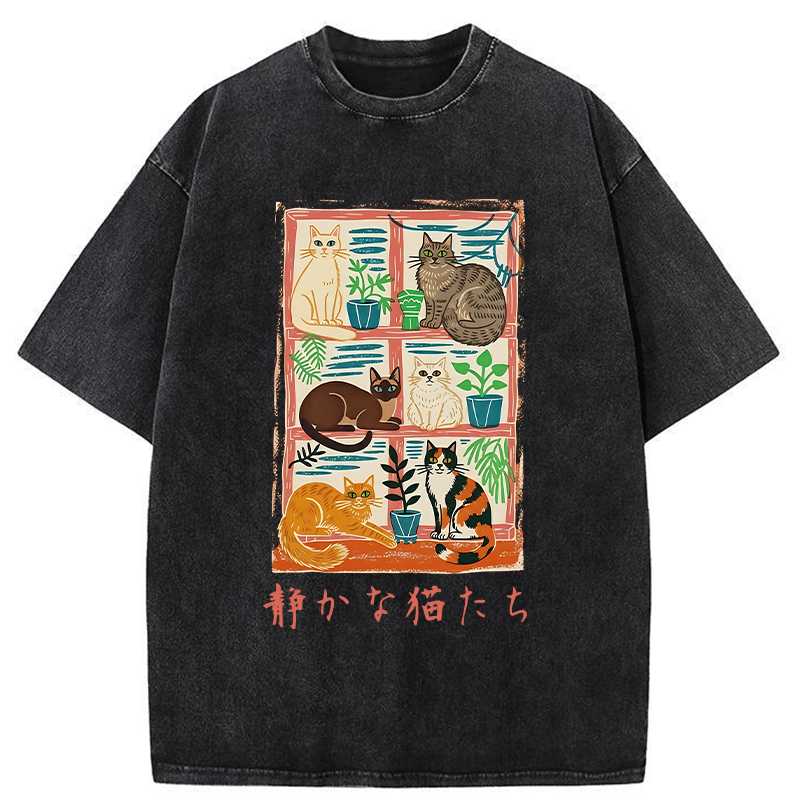 Tokyo-Tiger Cats Were Lying By The Window Washed T-Shirt