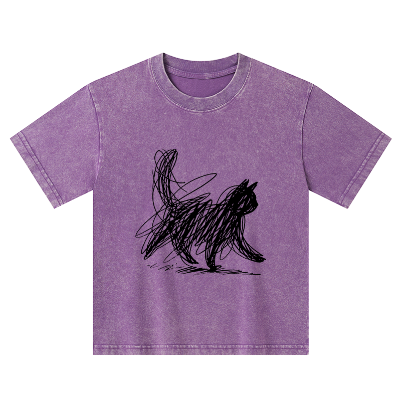 Tokyo-Tiger Minimalist Cat Art Kids Washed T-Shirt