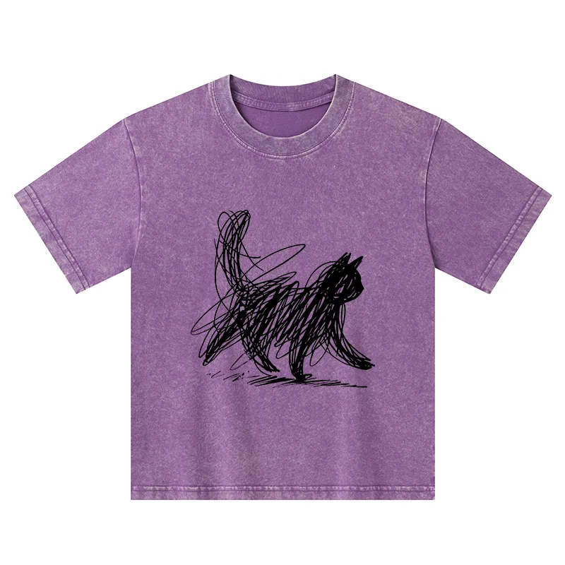 Tokyo-Tiger Minimalist Cat Art Kids Washed T-Shirt