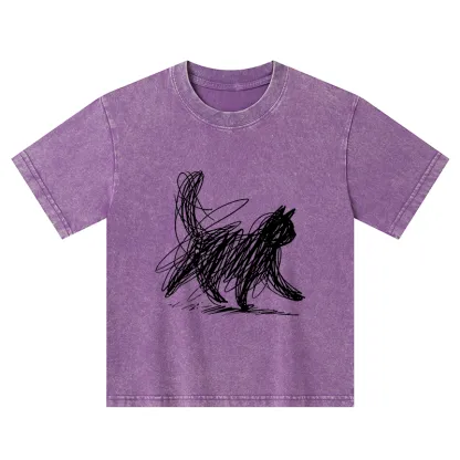 Tokyo-Tiger Minimalist Cat Art Kids Washed T-Shirt