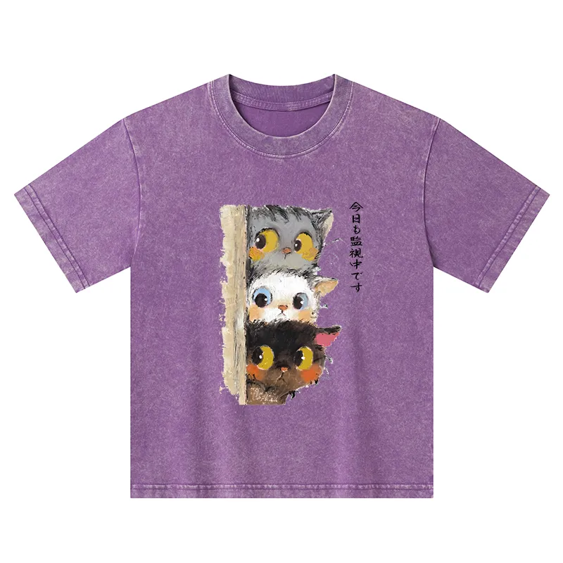 Tokyo-Tiger Three Cats Secretly Monitor Their Owner Kids Washed T-Shirt
