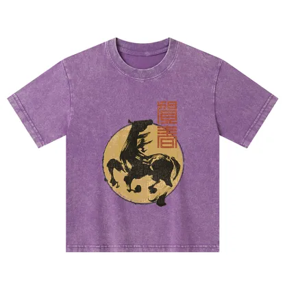Tokyo-Tiger 2026 Year Of The Horse Japan Kids Washed T-Shirt