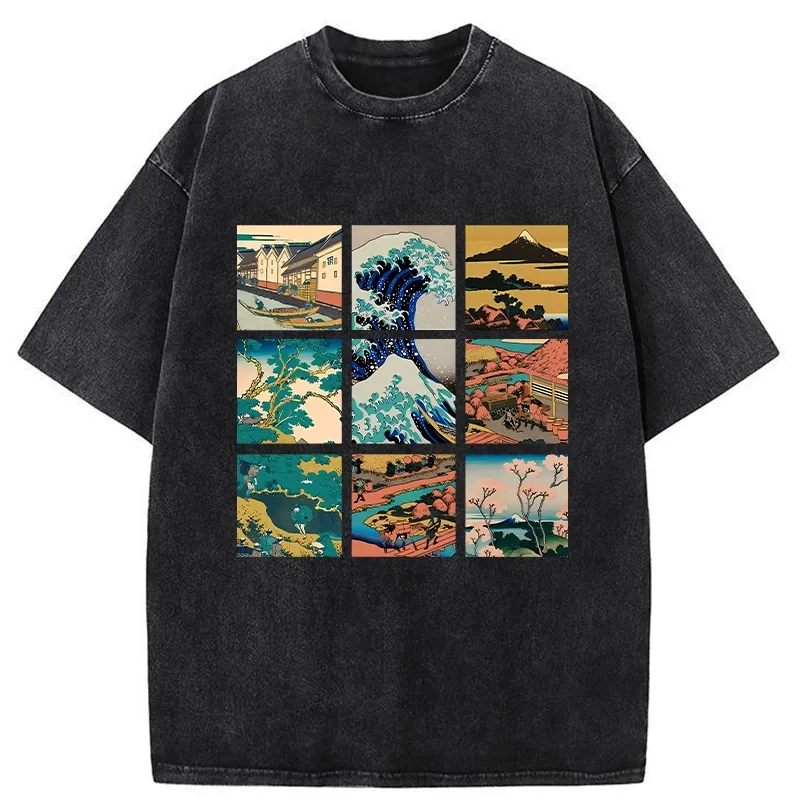 Tokyo-Tiger Japanese Traditional Landscape Washed T-Shirt