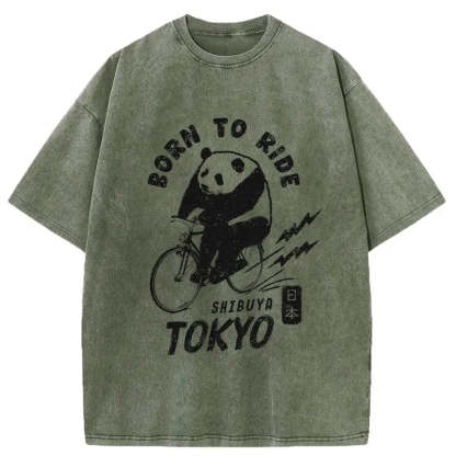 Tokyo-Tiger Pandas Ride Bicycles Washed T-Shirt