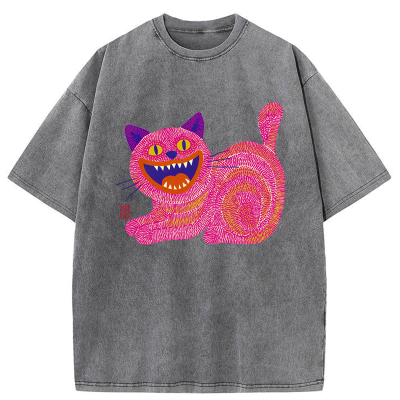 Tokyo-Tiger Chubby Fang Cat Washed T-Shirt