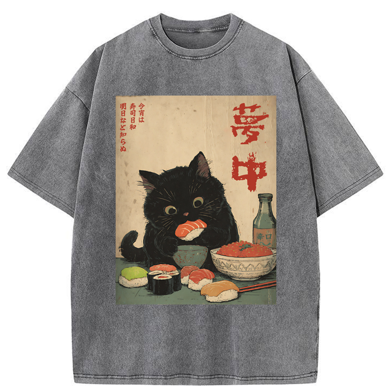 Tokyo-Tiger The Black Cat’s Sushi Night Washed T-Shirt