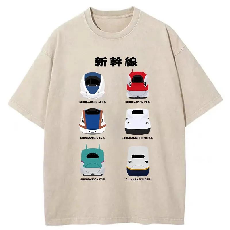 Tokyo-Tiger Shinkansen Cartoon Train Washed T-Shirt