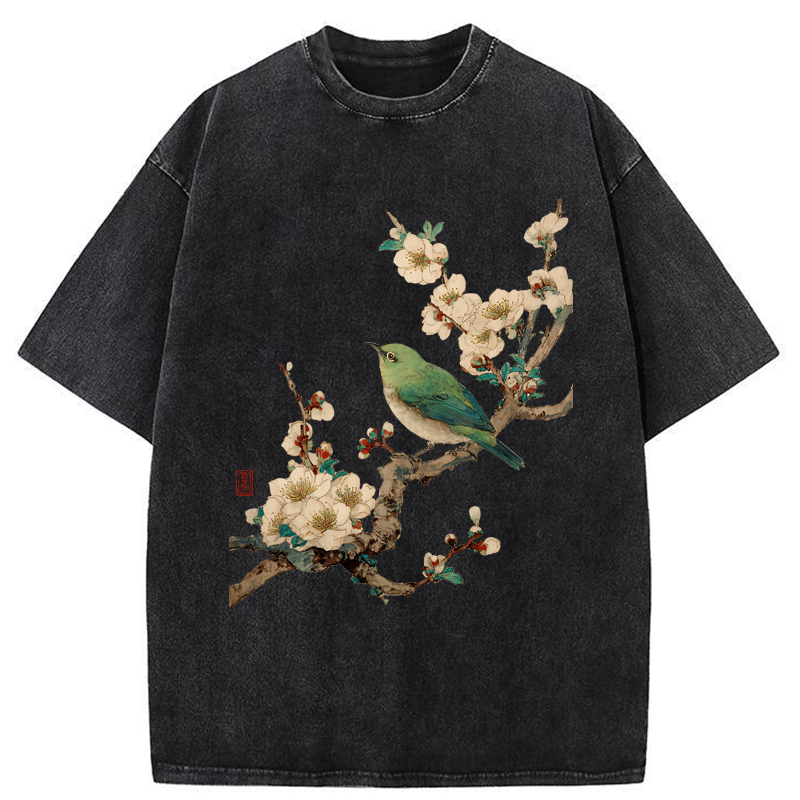 Tokyo-Tiger Perched In Bloom Washed T-Shirt