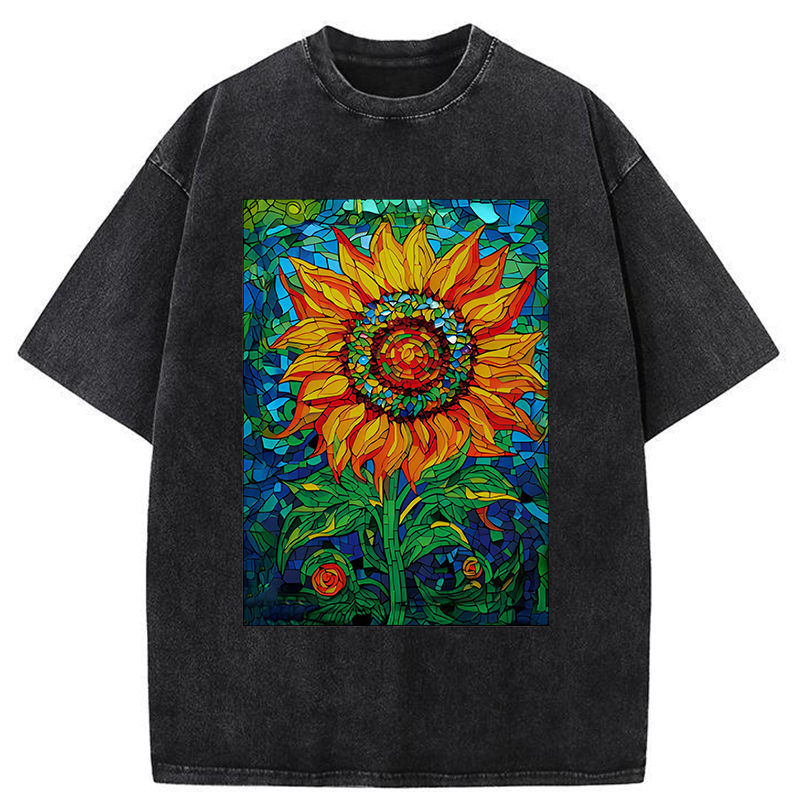 Tokyo-Tiger Colorful Art Sunflower Washed T-Shirt