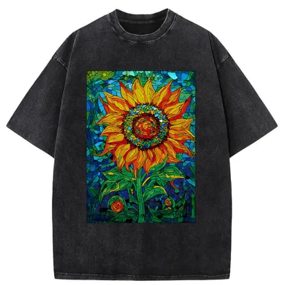 Tokyo-Tiger Colorful Art Sunflower Washed T-Shirt