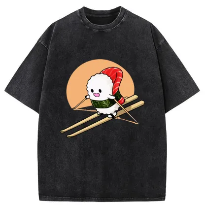 Tokyo-Tiger Sushi Goes Skiing Washed T-Shirt