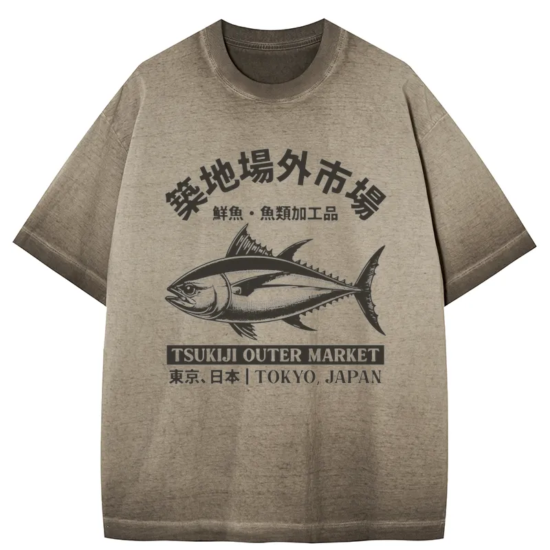 Tokyo-Tiger Tokyo Japan Tsukiji Fish Market Gradient Washed T-Shirt Sale