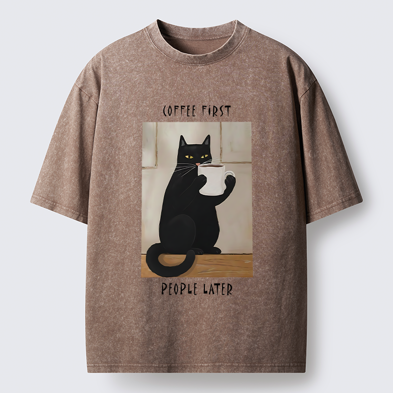 Tokyo-Tiger Drink Coffee First Washed T-Shirt