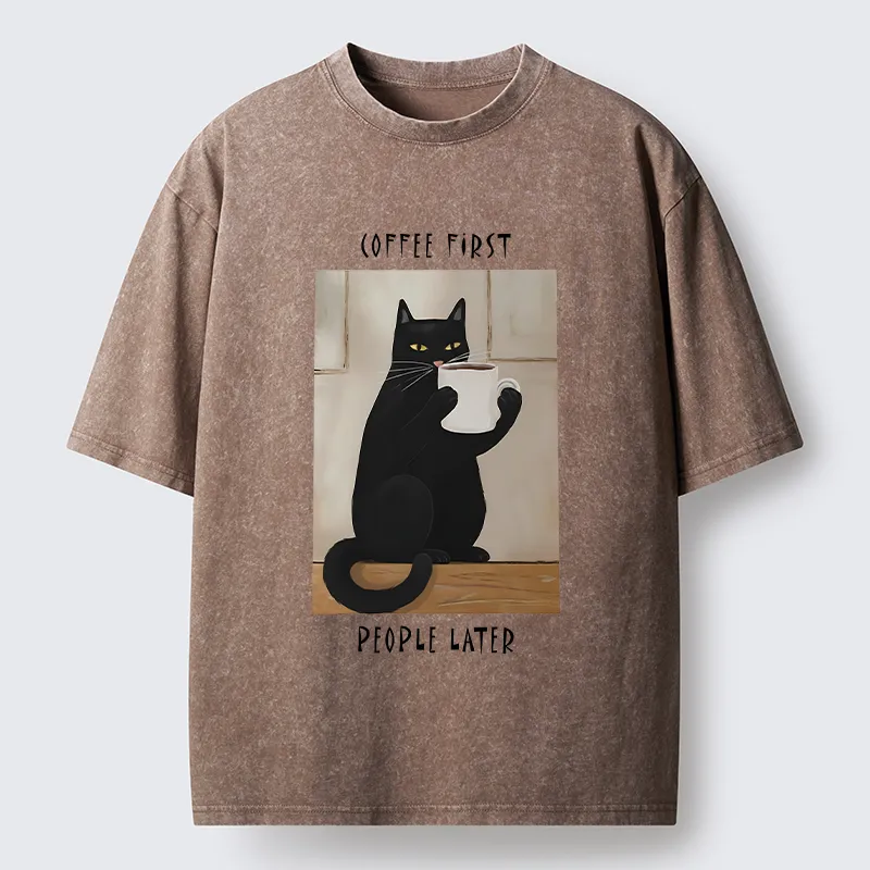 Tokyo-Tiger Drink Coffee First Washed T-Shirt