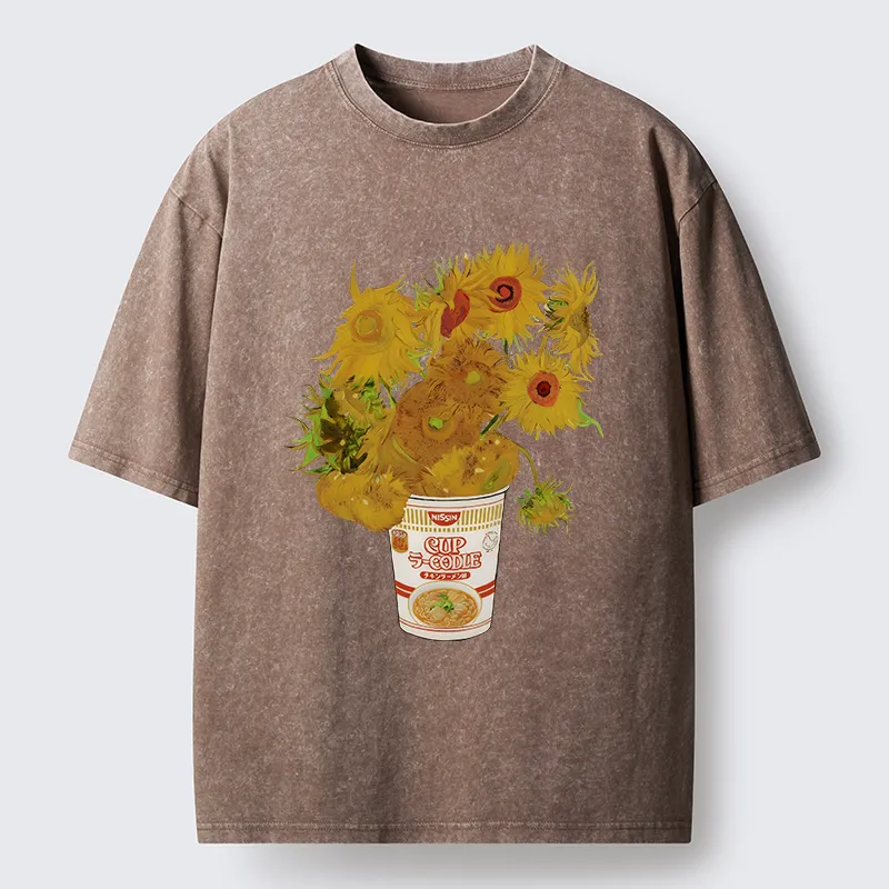 Tokyo-Tiger Sunflower Ramen Bottle Washed T-Shirt