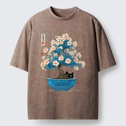Tokyo-Tiger Japanese Bonsai Art Washed T-Shirt
