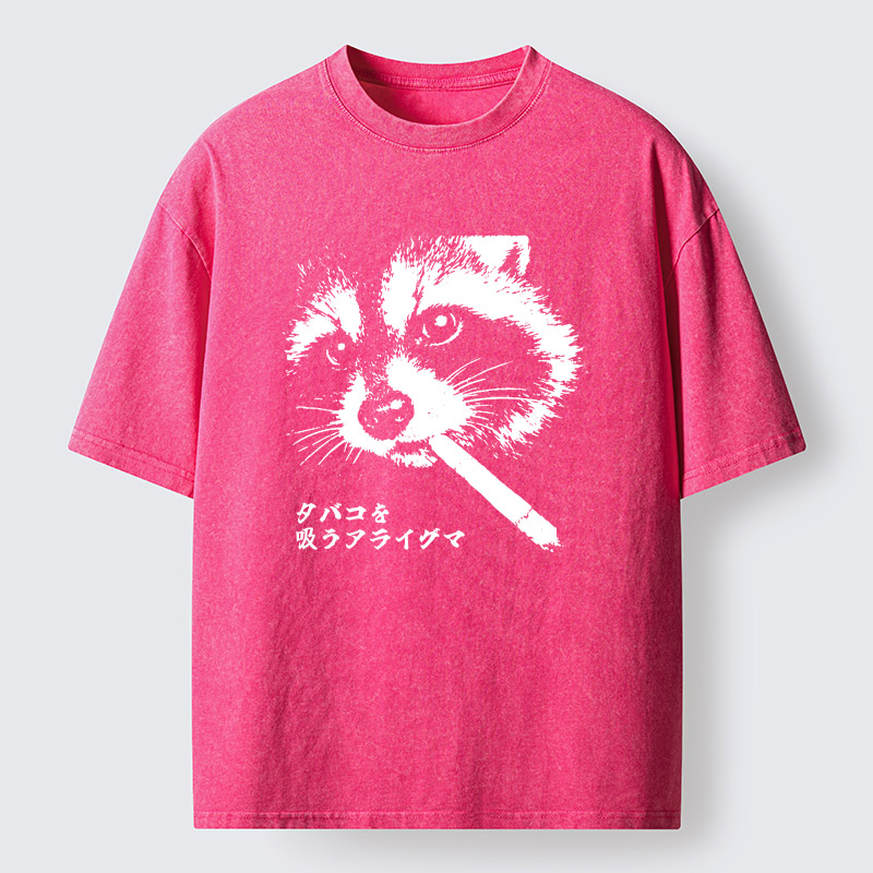 Tokyo-Tiger Somking Raccoon Washed T-Shirt
